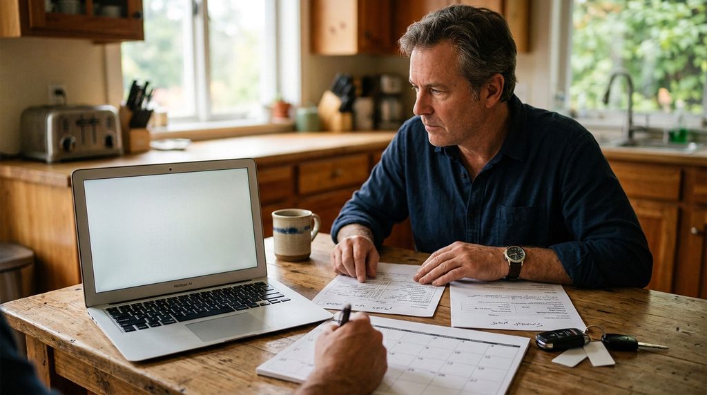 Car owner comparing repair updates with the rental car return date.